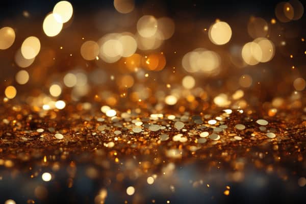 Golden shine lights isolated in dark background blurred texture of golden glitte, generative IA
