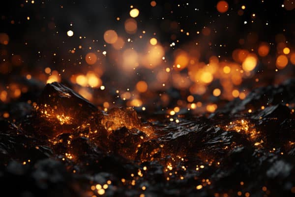 Texture, 3D embers shining, particles of incandescence fire in black background, generative IA