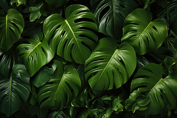 Texture, Tropical Palm Leaves Standard Background Design of Green Green Monstera, generative IA